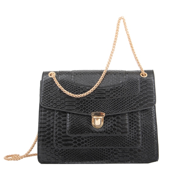 Handbags - Black Croc Embossed Handbag